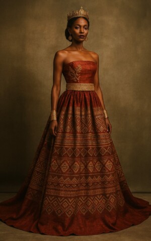 Robe Harena : bustier en taffetas, jupe en lamba plissée